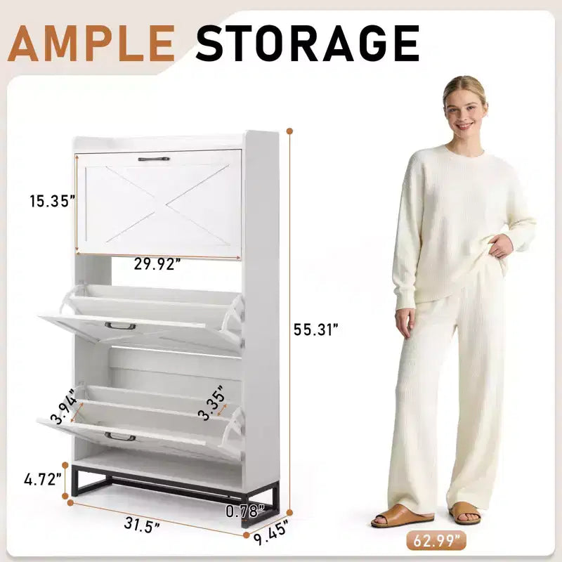 Meuble à chaussures Karl Home 3 tiroirs avec porte de grange et déflecteur supérieur