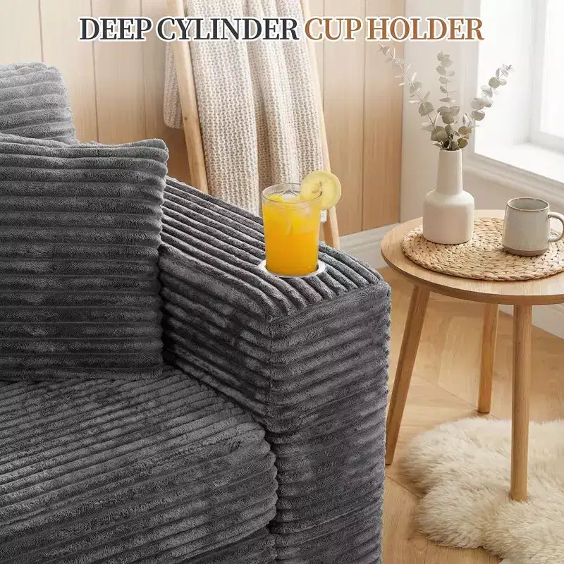 Celebalcony Canapé modulaire sans os 103, chaise longue en forme de L avec 2 porte-gobelets, canapés nuages moelleux en velours côtelé pour salon, aucun assemblage requis