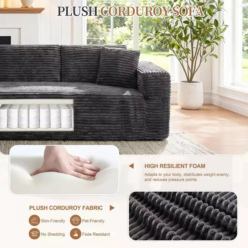 Celebalcony Canapé modulaire sans os 103, chaise longue en forme de L avec 2 porte-gobelets, canapés nuages moelleux en velours côtelé pour salon, aucun assemblage requis