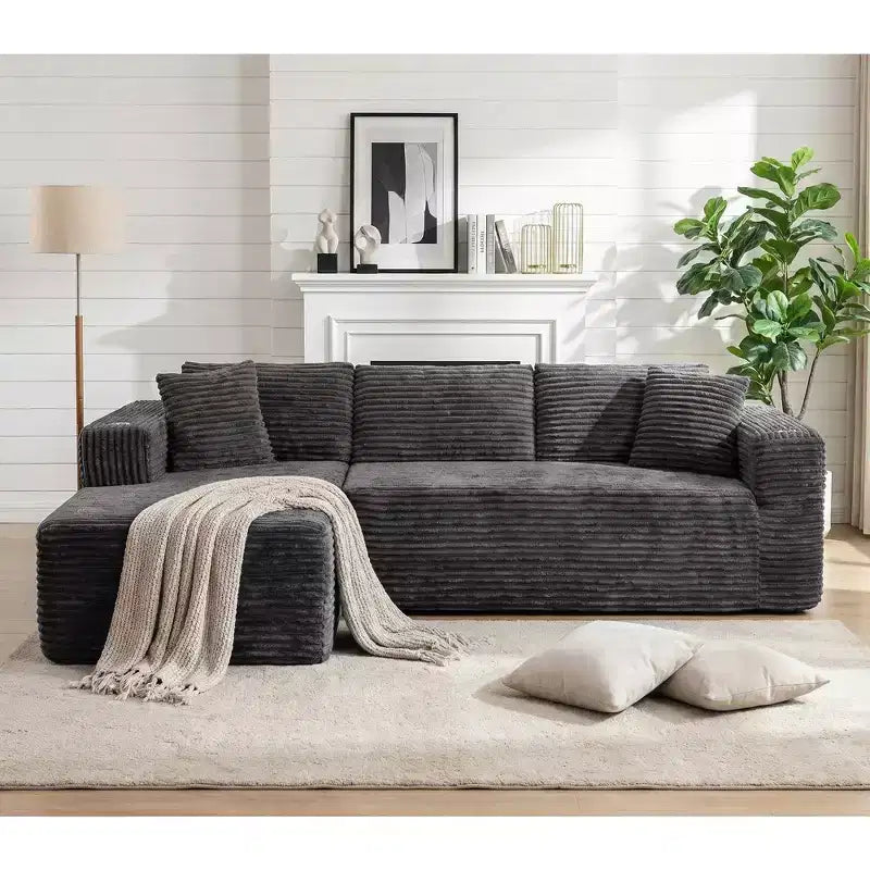 Celebalcony Canapé modulaire sans os 103, chaise longue en forme de L avec 2 porte-gobelets, canapés nuages moelleux en velours côtelé pour salon, aucun assemblage requis