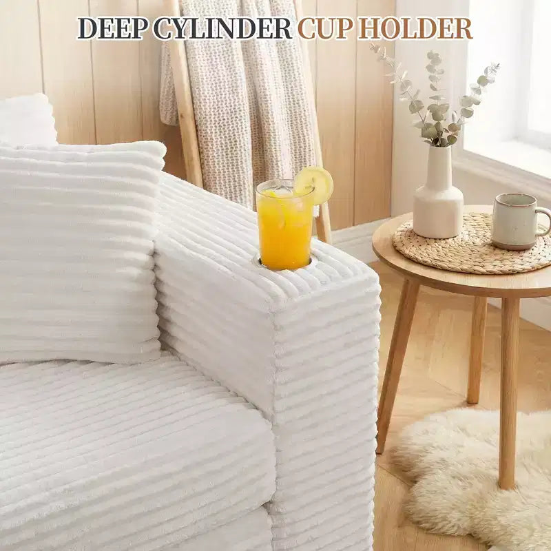 Celebalcony Canapé modulaire sans os 103, chaise longue en forme de L avec 2 porte-gobelets, canapés nuages moelleux en velours côtelé pour salon, aucun assemblage requis