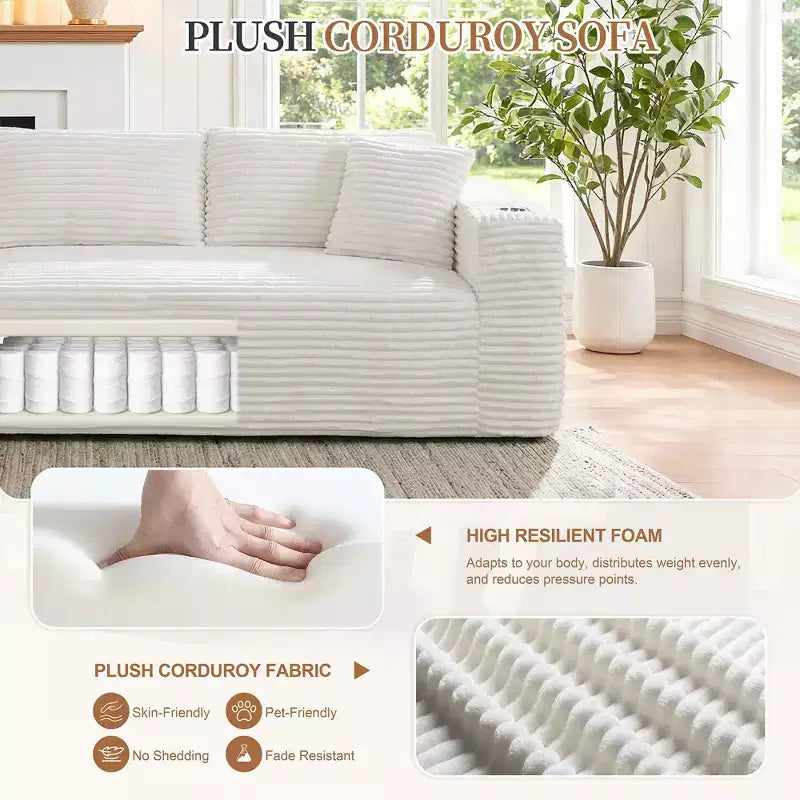 Celebalcony Canapé modulaire sans os 103, chaise longue en forme de L avec 2 porte-gobelets, canapés nuages moelleux en velours côtelé pour salon, aucun assemblage requis
