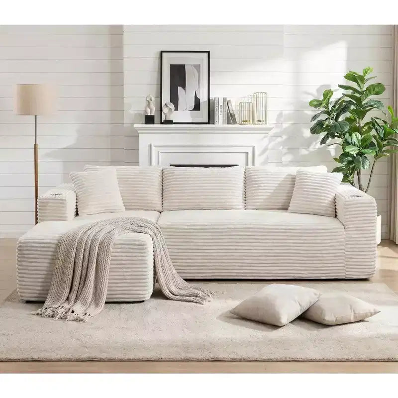 Celebalcony Canapé modulaire sans os 103, chaise longue en forme de L avec 2 porte-gobelets, canapés nuages moelleux en velours côtelé pour salon, aucun assemblage requis
