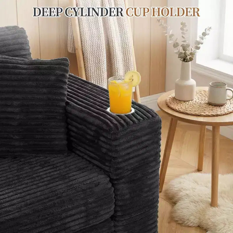 Celebalcony Canapé modulaire sans os 103, chaise longue en forme de L avec 2 porte-gobelets, canapés nuages moelleux en velours côtelé pour salon, aucun assemblage requis