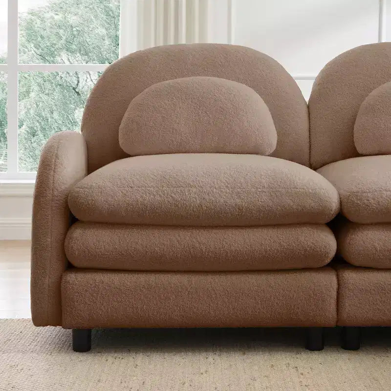 Canapé sectionnel 2 places moderne Steini 117 de GDFStudio, rembourré en tissu peluche, avec coussins lombaires incurvés et pouf mobile
