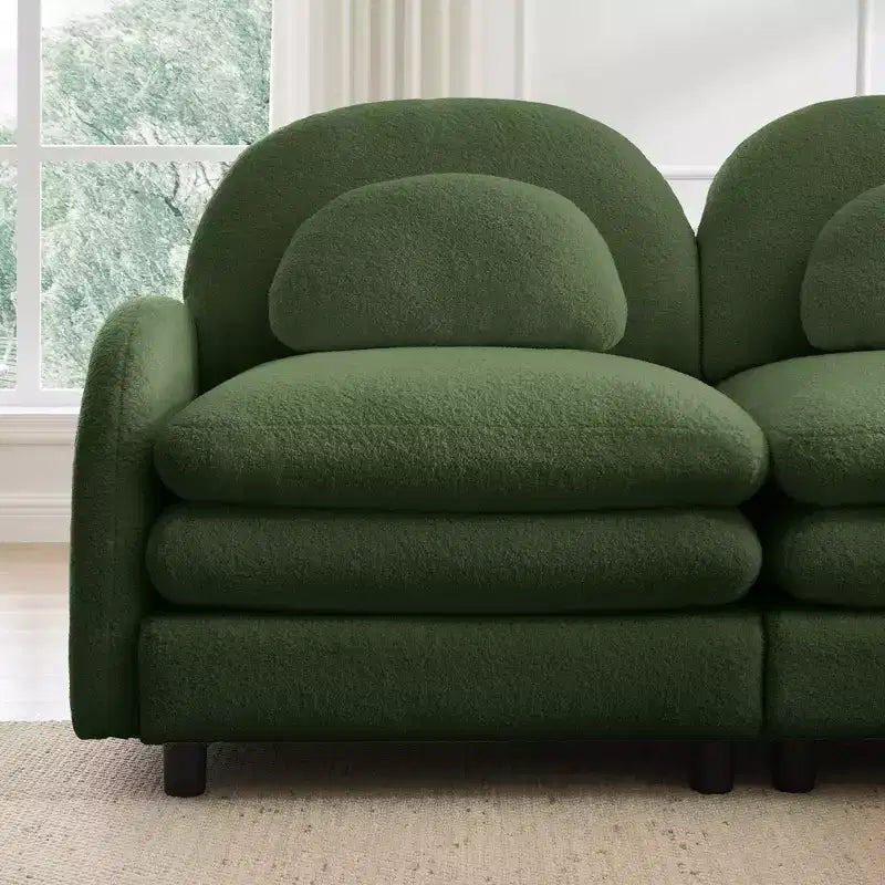 Canapé sectionnel 2 places moderne Steini 117 de GDFStudio, rembourré en tissu peluche, avec coussins lombaires incurvés et pouf mobile