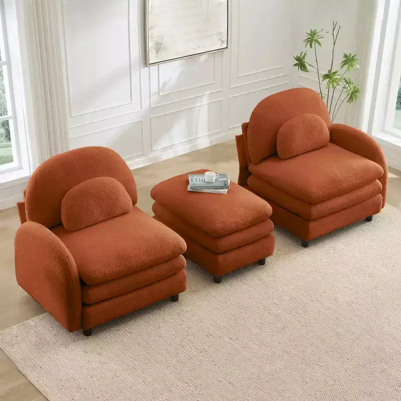 Canapé sectionnel 2 places moderne Steini 117 de GDFStudio, rembourré en tissu peluche, avec coussins lombaires incurvés et pouf mobile