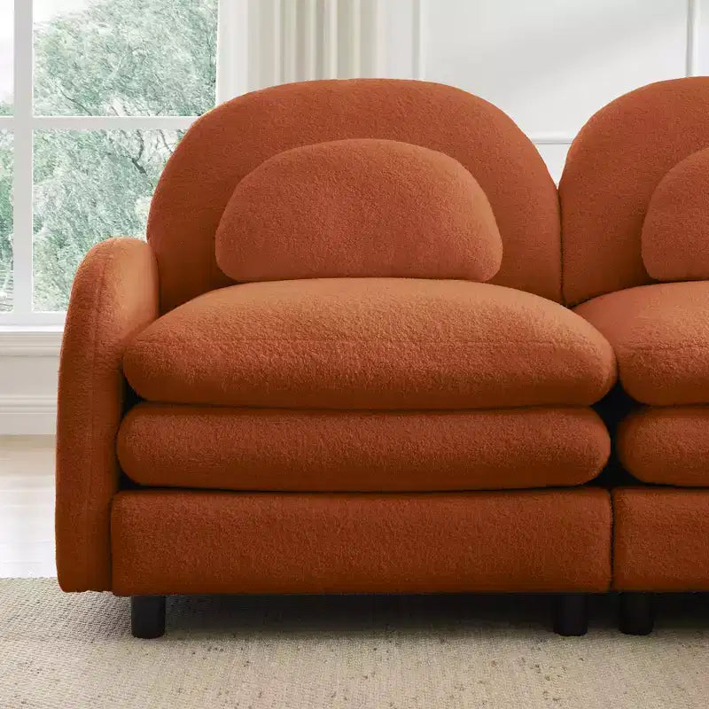 Canapé sectionnel 2 places moderne Steini 117 de GDFStudio, rembourré en tissu peluche, avec coussins lombaires incurvés et pouf mobile