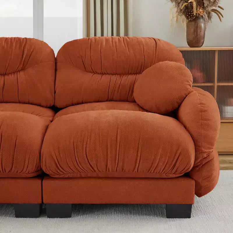 GDFStudio Katarzyna, Canapé sectionnel moderne à 2 places en chenille avec coussins ronds et accoudoirs incurvés