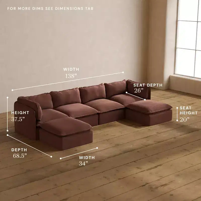 Canapé d'angle en U 4 places modulaire et lavable Anabei | Siège Deluxe+ et oreiller Cloud