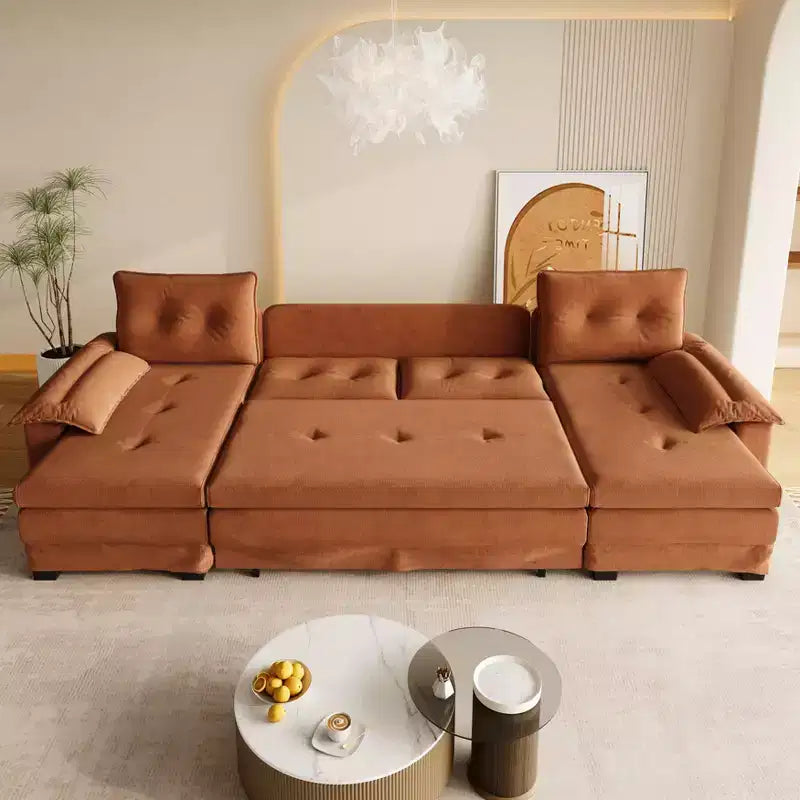 GDFStudio Yuna Canapé-Lit d'Angle Moderne en Fer et Bois avec Revêtement Chenille, Tiroir-Lit et Ports USB