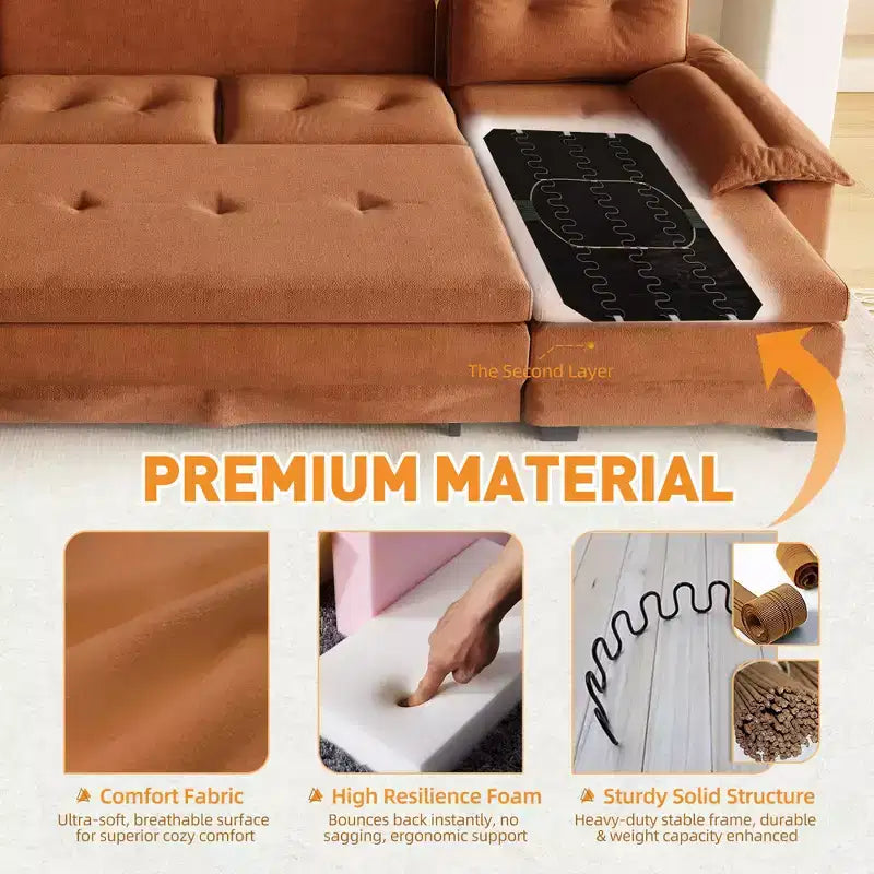 GDFStudio Yuna Canapé-Lit d'Angle Moderne en Fer et Bois avec Revêtement Chenille, Tiroir-Lit et Ports USB