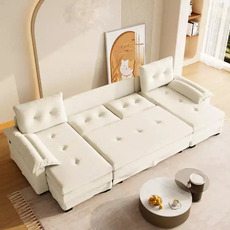 GDFStudio Yuna Canapé-Lit d'Angle Moderne en Fer et Bois avec Revêtement Chenille, Tiroir-Lit et Ports USB