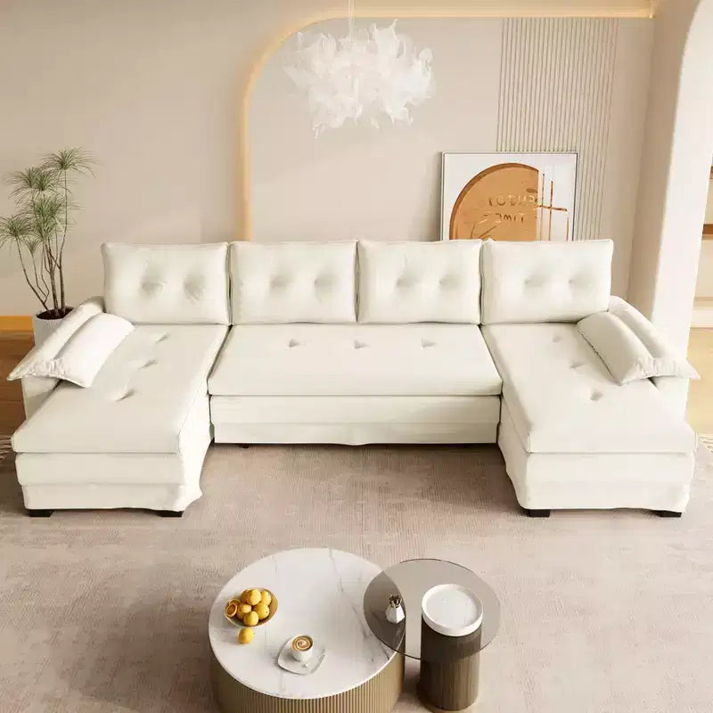 GDFStudio Yuna Canapé-Lit d'Angle Moderne en Fer et Bois avec Revêtement Chenille, Tiroir-Lit et Ports USB
