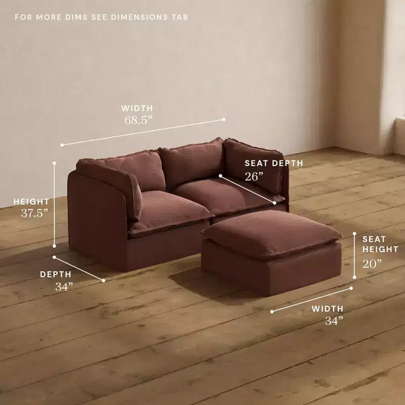 Canapé 2 places modulaire lavable Anabei + Pouf | Assise Memorix+ et oreiller profilé