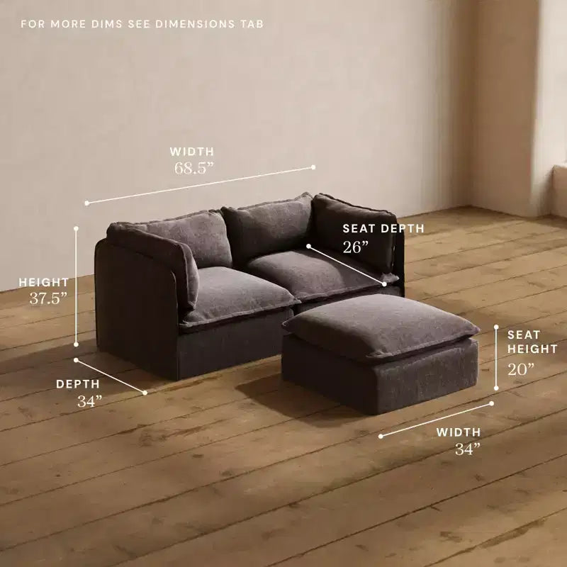 Canapé 2 places modulaire lavable Anabei + Pouf | Assise Memorix+ et oreiller profilé