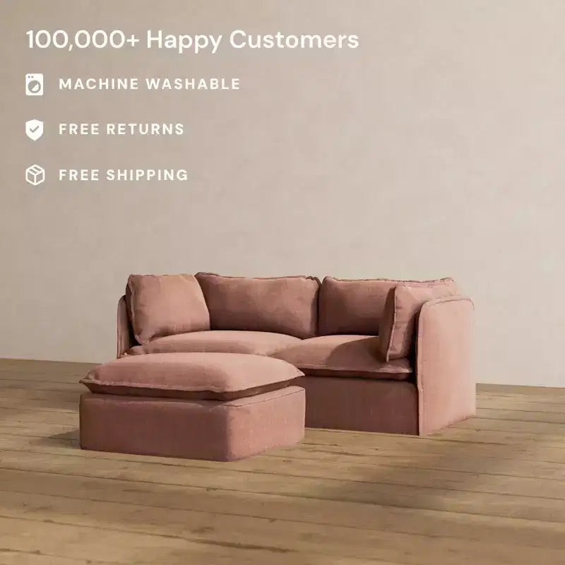 Canapé 2 places modulaire lavable Anabei + Pouf | Assise Memorix+ et oreiller profilé