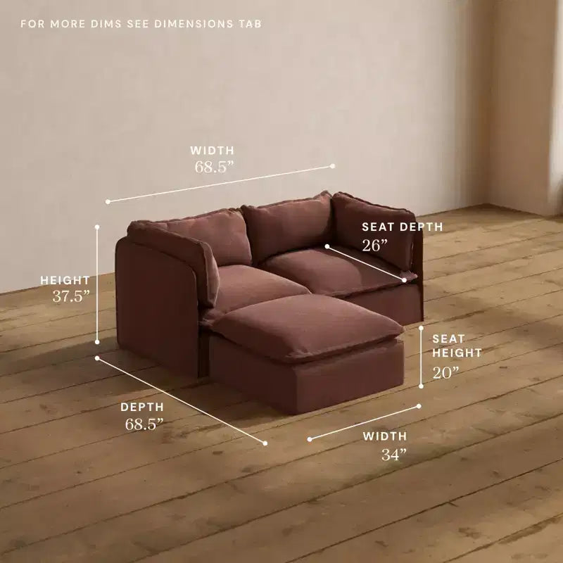 Canapé sectionnel lavable modulable Anabei 2 places | Assise et coussin de contour Memorix+