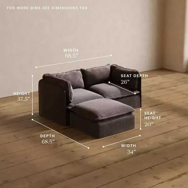 Canapé sectionnel lavable modulable Anabei 2 places | Assise et coussin de contour Memorix+