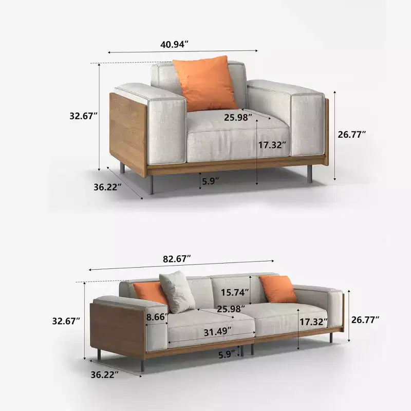 Ensemble de mobilier de salon moderne du milieu du siècle 2 pièces - Canapé 3 places rembourré et fauteuil avec accents en bois - Gris clair Gaoyangjiaju