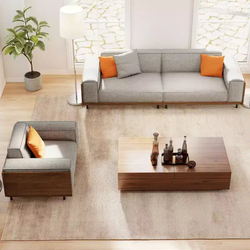 Ensemble de mobilier de salon moderne du milieu du siècle 2 pièces - Canapé 3 places rembourré et fauteuil avec accents en bois - Gris clair Gaoyangjiaju
