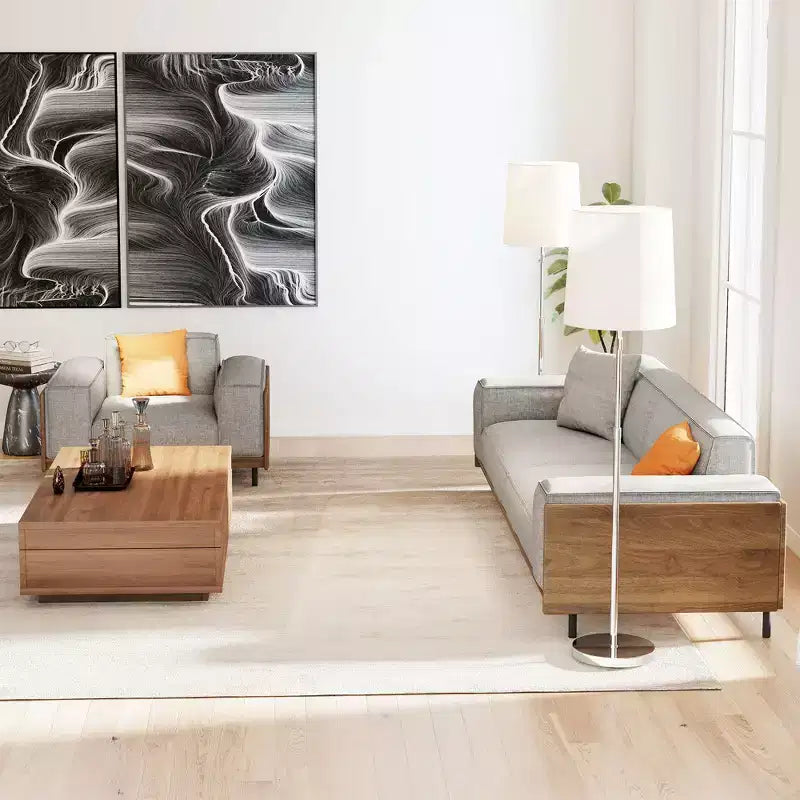 Ensemble de mobilier de salon moderne du milieu du siècle 2 pièces - Canapé 3 places rembourré et fauteuil avec accents en bois - Gris clair Gaoyangjiaju