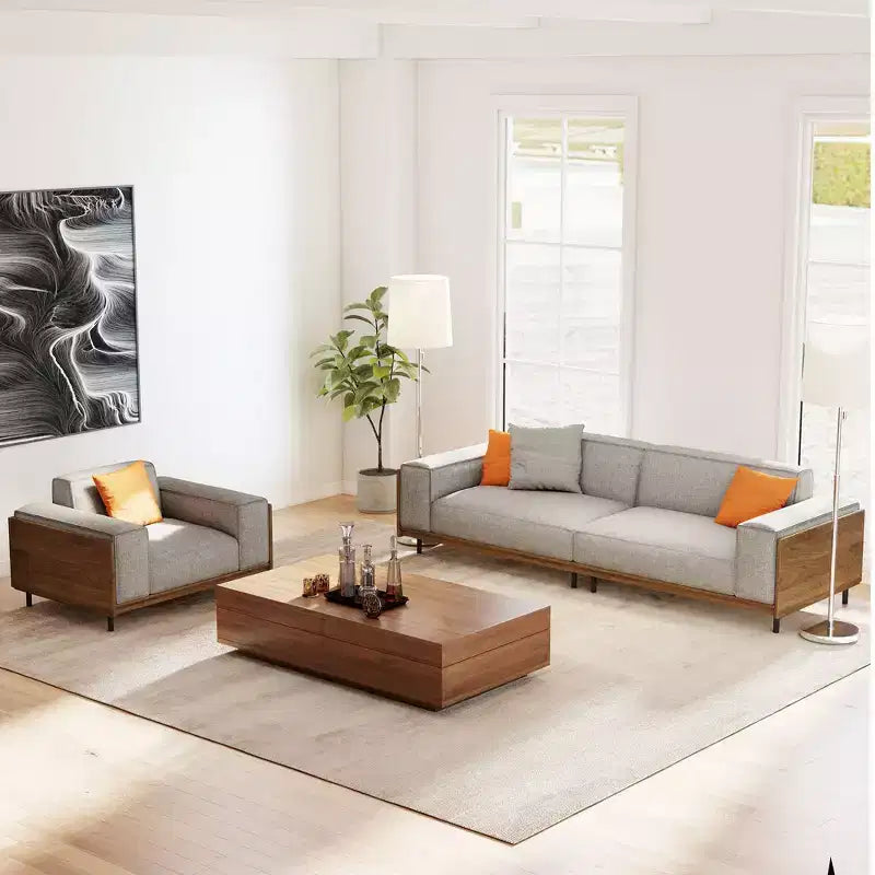 Ensemble de mobilier de salon moderne du milieu du siècle 2 pièces - Canapé 3 places rembourré et fauteuil avec accents en bois - Gris clair Gaoyangjiaju