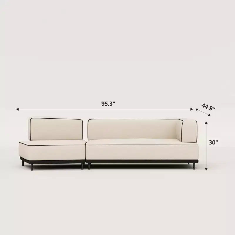Canapé d'angle modulable 2 places moderne de 95,3 po avec passepoil contrastant et assise très profonde – Crème/Noir Gaoyangjiaju