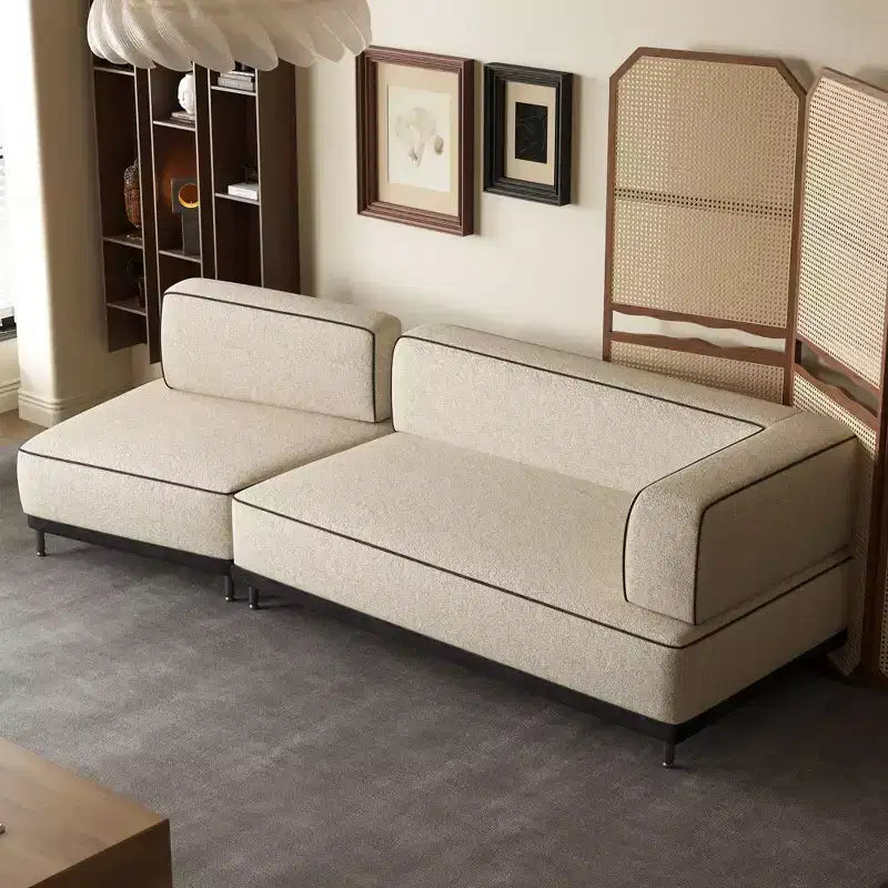 Canapé d'angle modulable 2 places moderne de 95,3 po avec passepoil contrastant et assise très profonde – Crème/Noir Gaoyangjiaju