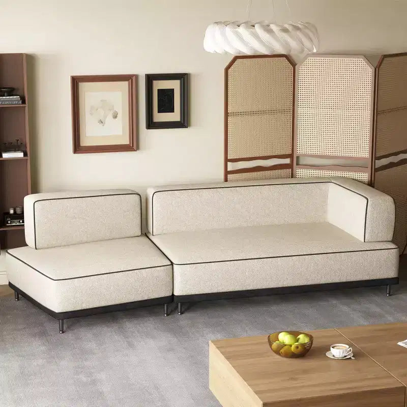 Canapé d'angle modulable 2 places moderne de 95,3 po avec passepoil contrastant et assise très profonde – Crème/Noir Gaoyangjiaju