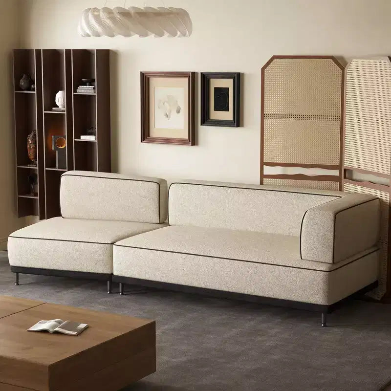 Canapé d'angle modulable 2 places moderne de 95,3 po avec passepoil contrastant et assise très profonde – Crème/Noir Gaoyangjiaju