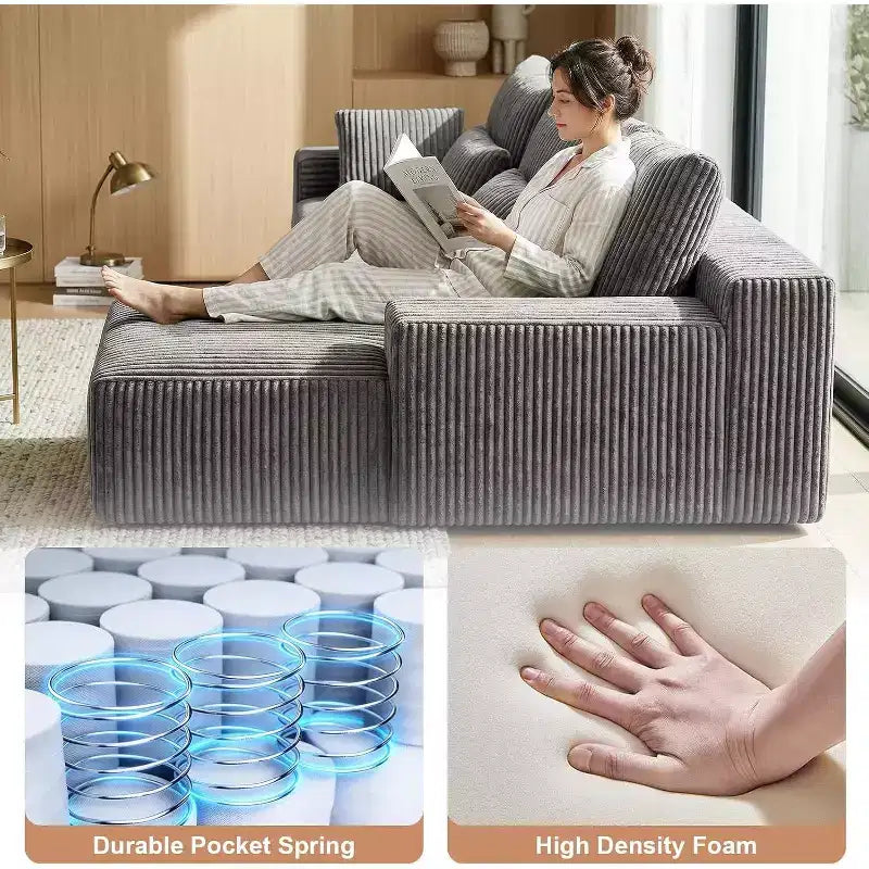 MooxvMoo Canapé d'angle modulable 107,5, canapé sans accoudoirs en L avec chaise longue et coussins pour salon, gris
