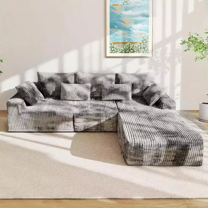 MooxvMoo Canapé d'angle modulable 107,5, canapé sans accoudoirs en L avec chaise longue et coussins pour salon, gris