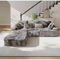 MooxvMoo 107.5 Modular Sectional Sofa, L Shaped Boneless Couches with Chaise, Throw Pillow for Living Room, No Assembly, Grey