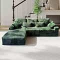 MooxvMoo 107.5 L Shaped Boneless Couch with Chaise & Throw Pillow, Plush Corduroy Modular Sectional Sofa for Living Room, Green