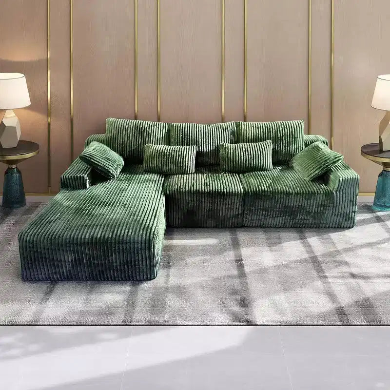 MooxvMoo Canapé d'angle sans accoudoirs en velours côtelé 107,5 avec méridienne et coussin, canapé sectionnel modulaire moelleux pour salon, vert