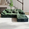MooxvMoo 107.5 Boneless Couch with Chaise & Throw Pillow, Plush Corduroy Compressed Sectional Sofa, No Assembly Required, Green