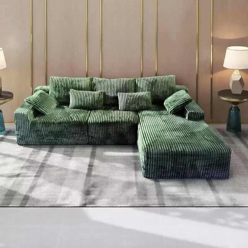 MooxvMoo Canapé sans accoudoirs 107.5 avec chaise longue et coussin décoratif, canapé sectionnel compressé en velours côtelé moelleux, aucun assemblage requis, vert
