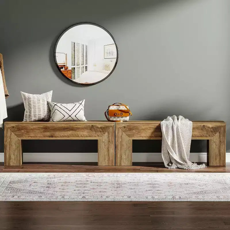 Banc d'entrée en bois Lantine47'', banc d'entrée de style ferme avec rangement pour salon, chambre à coucher, couloir, assemblage facile, brun chêne