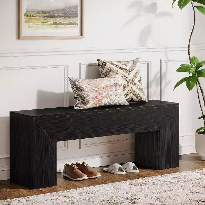 Banc d'entrée en bois Lantine47'', banc d'entrée de style ferme avec rangement pour salon, chambre à coucher, couloir, assemblage facile, brun chêne