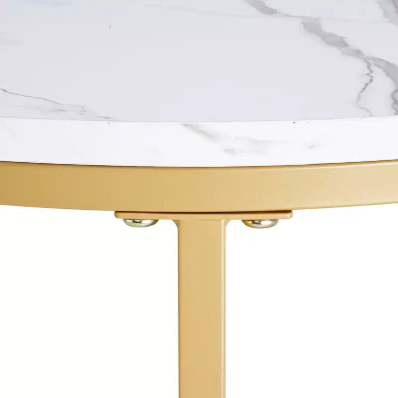 Ensemble de 2 tables basses gigognes en or blanc, tables d'appoint rondes de 60 cm en MDF imitation marbre et structure métallique pour petits espaces