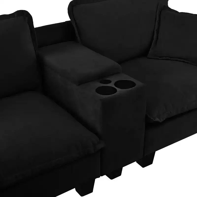 Canapé en forme de U Vicky 143 en chenille, avec porte-gobelets et rangement, par GDFStudio