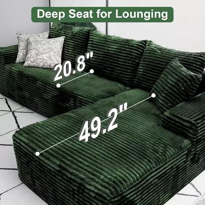 Canapés modulables MooxvMoo 107.5, canapé compressé en forme de L avec assise profonde, coussin décoratif, méridienne pour salon, vert