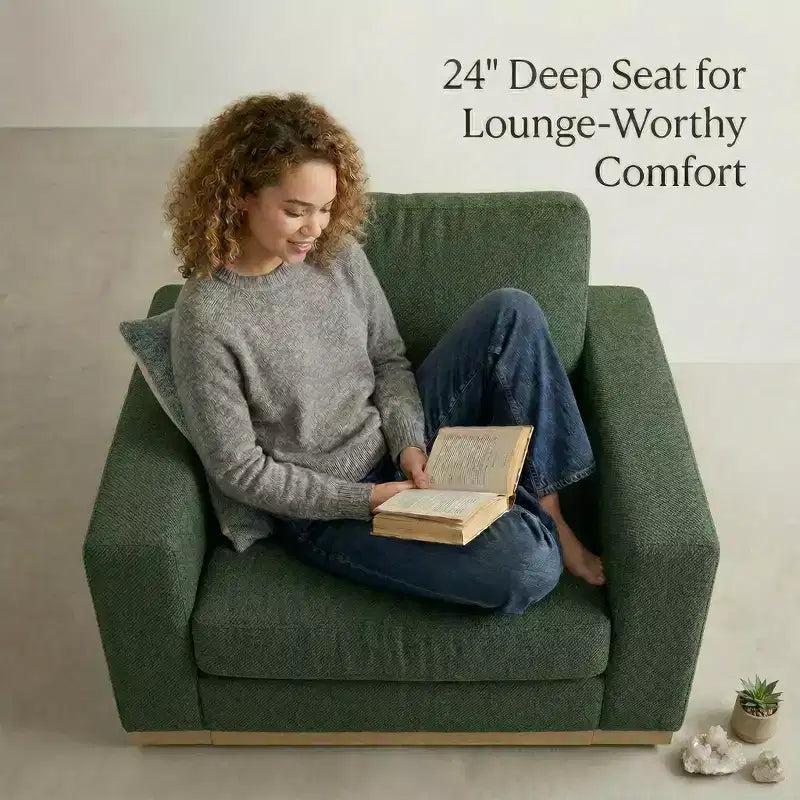 Dyonery 42 Fauteuil Accent pour Salon, Fauteuil Inclinable Large Surdimensionné, Fauteuil en Tissu Chenille, Cadre en Bois Massif, Coussins à Ressorts, Assemblage Facile