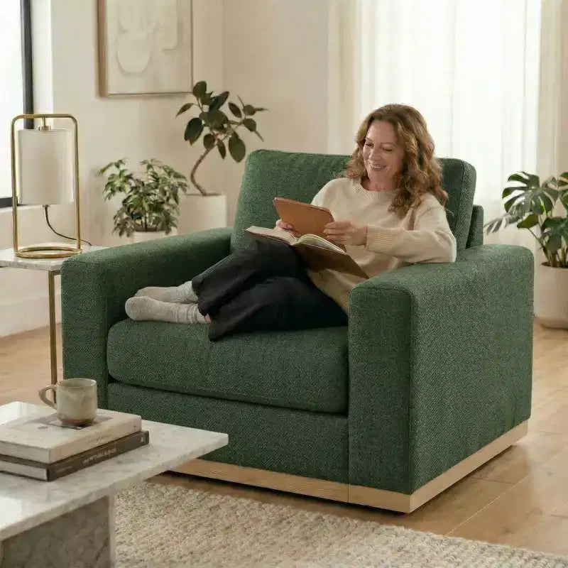 Dyonery 42 Fauteuil Accent pour Salon, Fauteuil Inclinable Large Surdimensionné, Fauteuil en Tissu Chenille, Cadre en Bois Massif, Coussins à Ressorts, Assemblage Facile