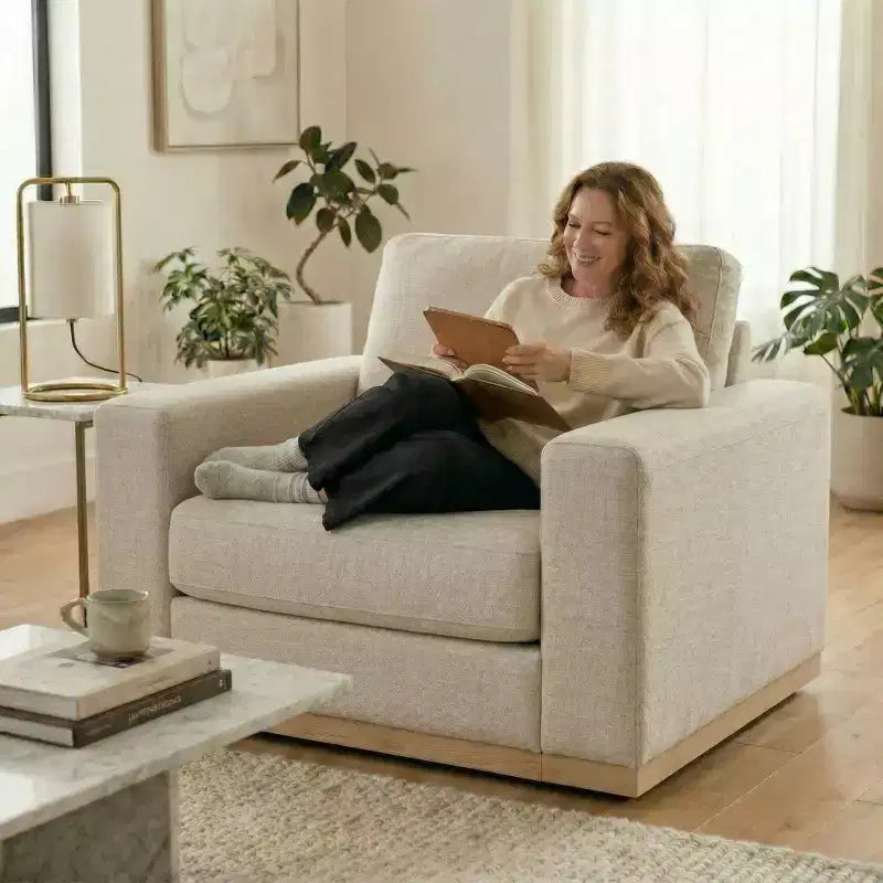 Dyonery 42 Fauteuil Accent pour Salon, Fauteuil Inclinable Large Surdimensionné, Fauteuil en Tissu Chenille, Cadre en Bois Massif, Coussins à Ressorts, Assemblage Facile