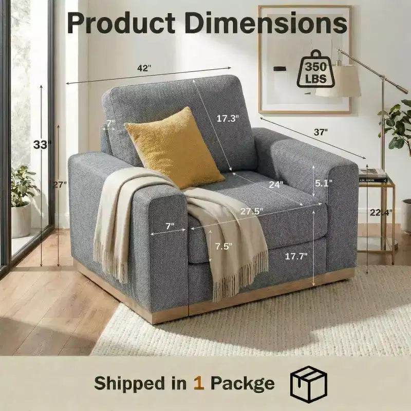Dyonery 42 Fauteuil Accent pour Salon, Fauteuil Inclinable Large Surdimensionné, Fauteuil en Tissu Chenille, Cadre en Bois Massif, Coussins à Ressorts, Assemblage Facile