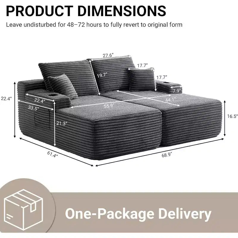 Canapé sectionnel double MooxvMoo, chaise longue d'intérieur avec assise profonde et coussins, aucun assemblage requis, gris