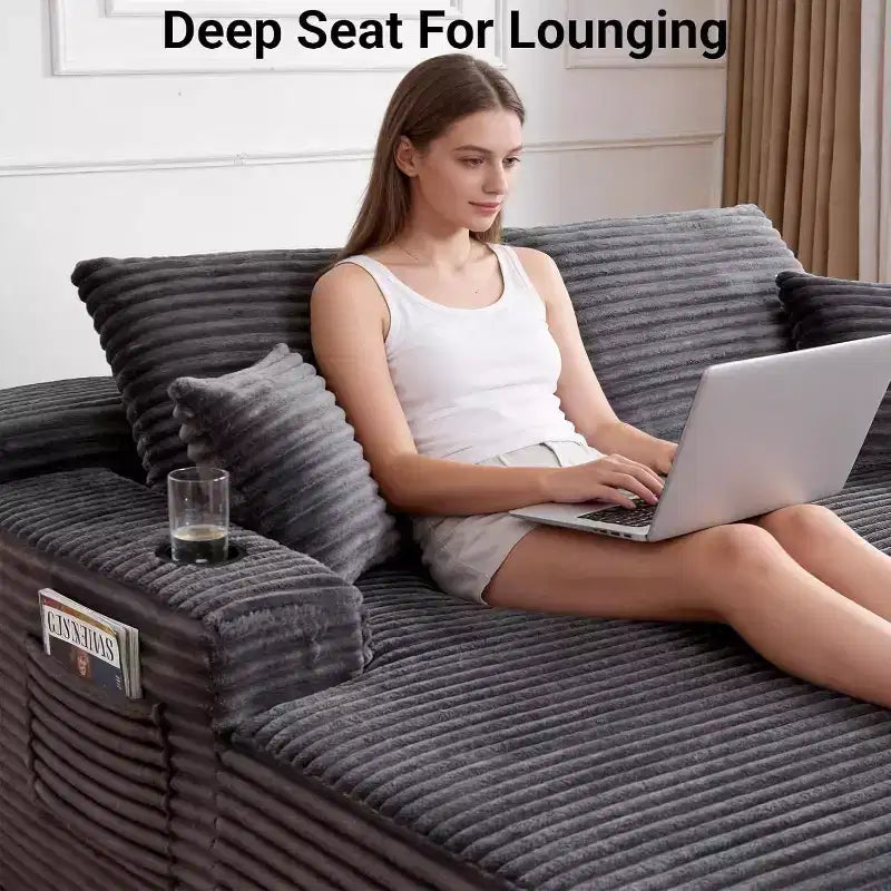 Canapé sectionnel double MooxvMoo, chaise longue d'intérieur avec assise profonde et coussins, aucun assemblage requis, gris
