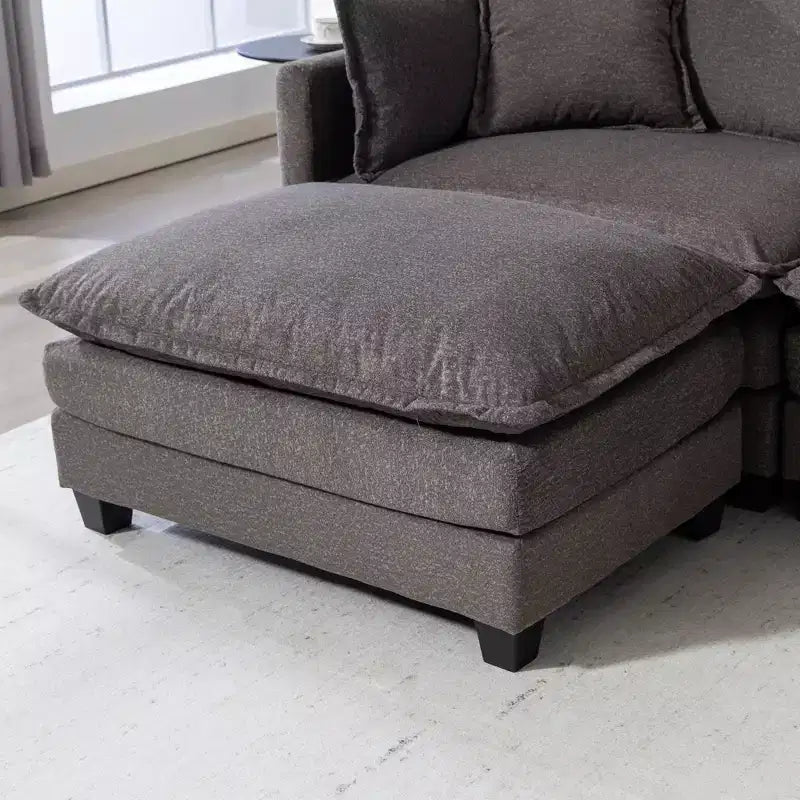 Canapé d'angle modulable 3 places GDFStudio Fairmont 113,77 en tissu chenille avec pouf et coussins lombaires